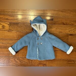 Sfera Baby Hooded Knit Cardigan Blue 3-6 Months NWT Sherpa Lined Bear Ears